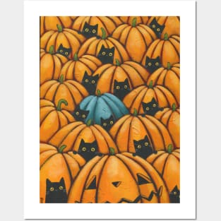 More Black Cats In The Pumpkin Patch Posters and Art